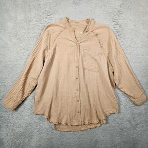 Aerie Pool to Party Gauzy Oversized Top L Brown Coverup Swim Raw Hem Beachy Boho